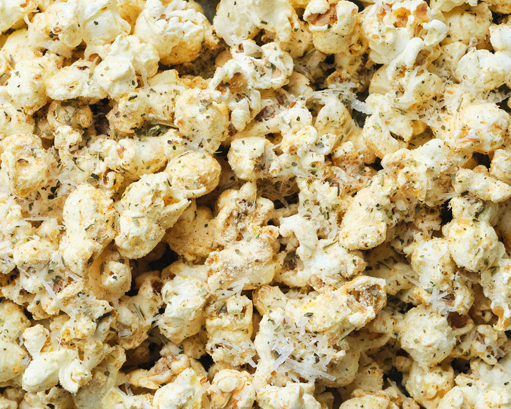 Popcorn with herbs and cheese.