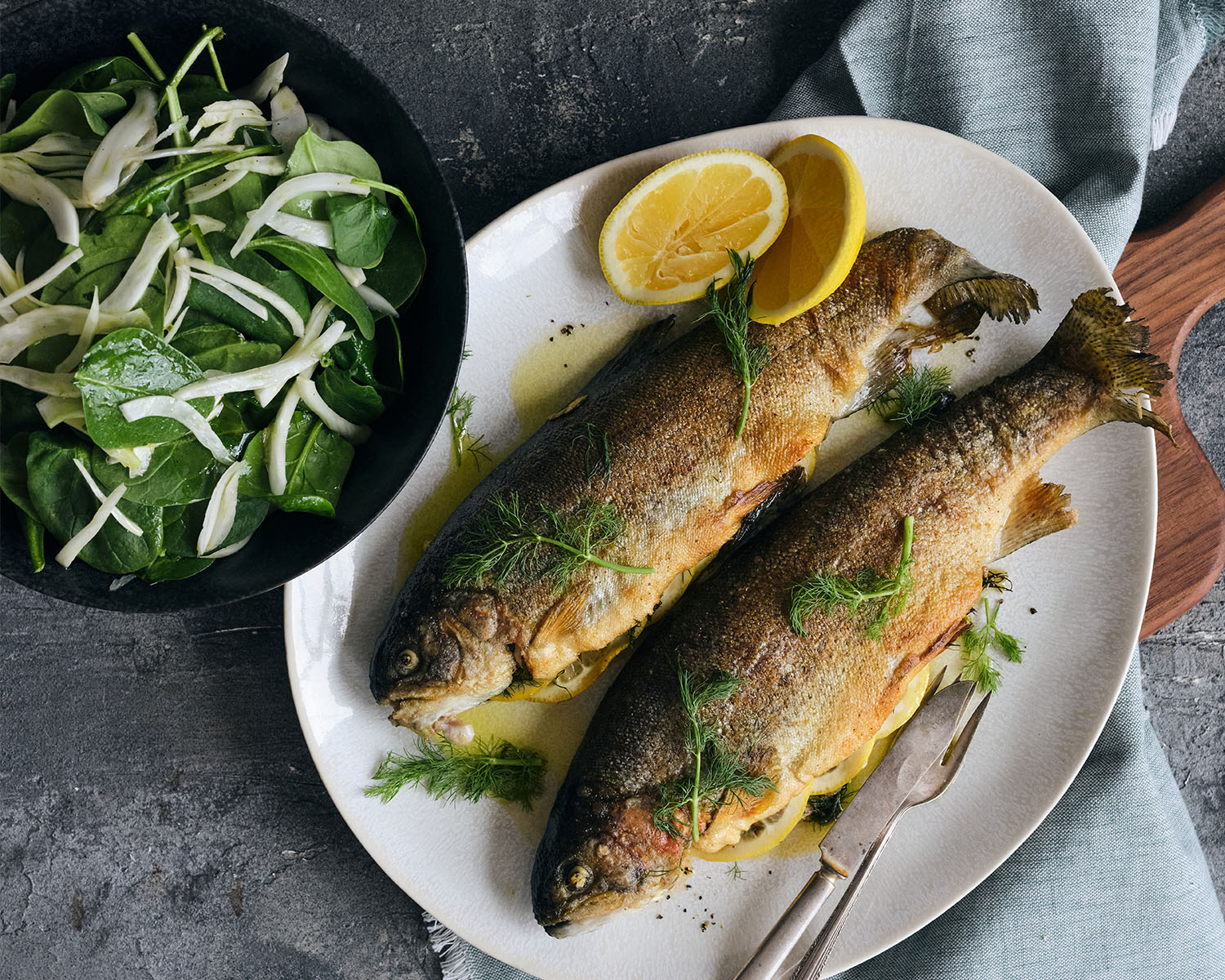 trout and salad