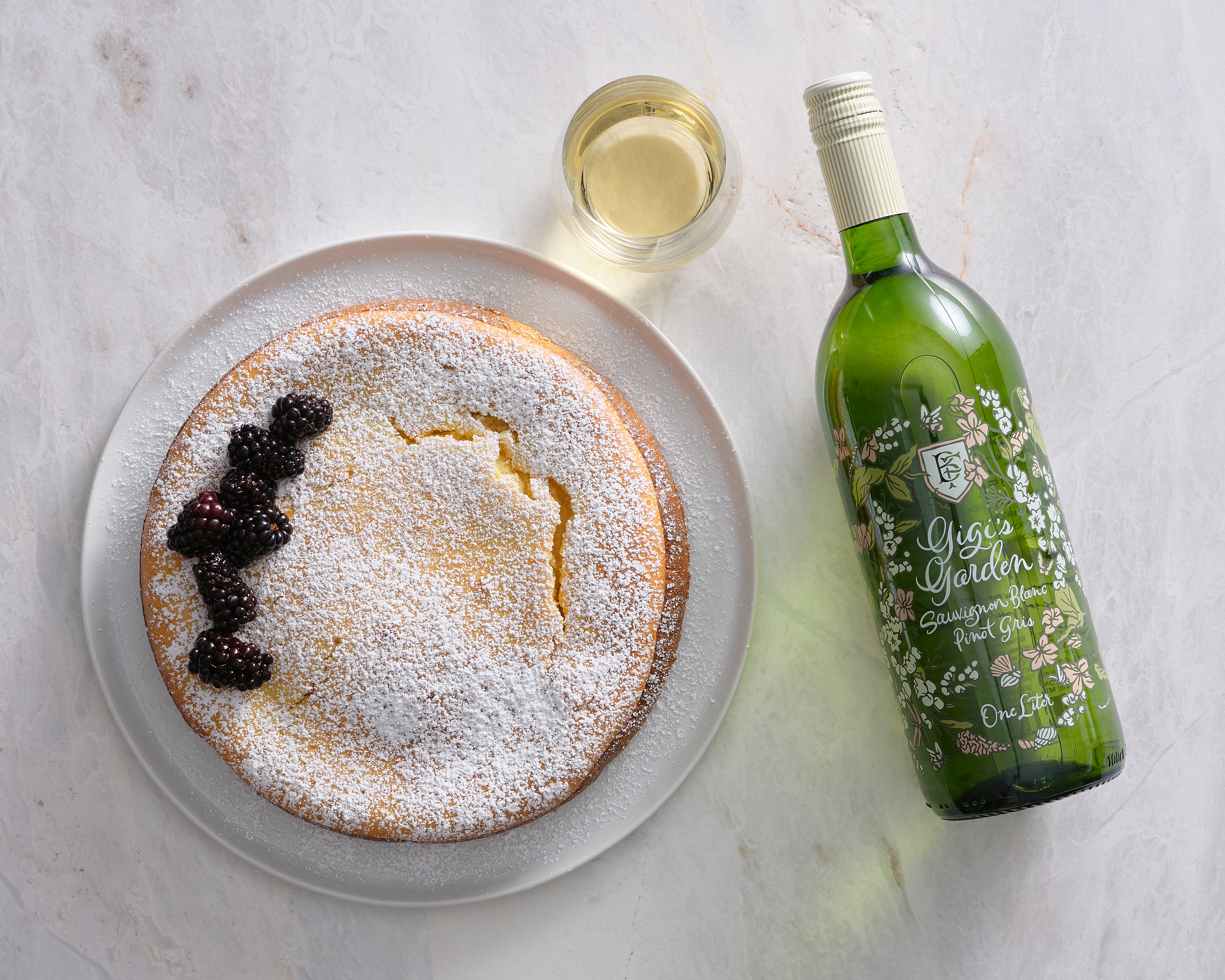 Sweet corn cake and Browne Family Vineyard Gigi's Garden White Blend
