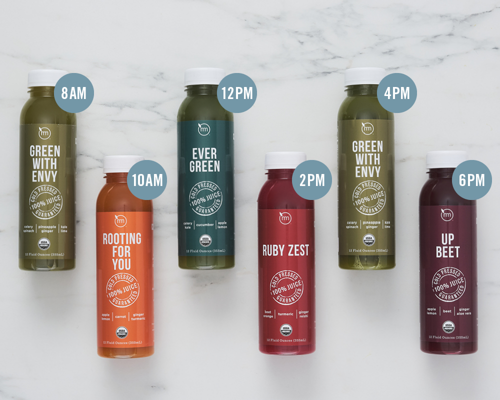 Six Metropolitan Market juices with time stamps