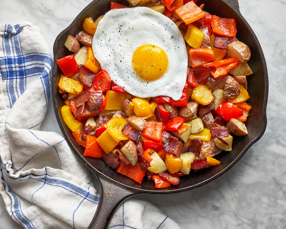 Oven-roasted hash in a skillet