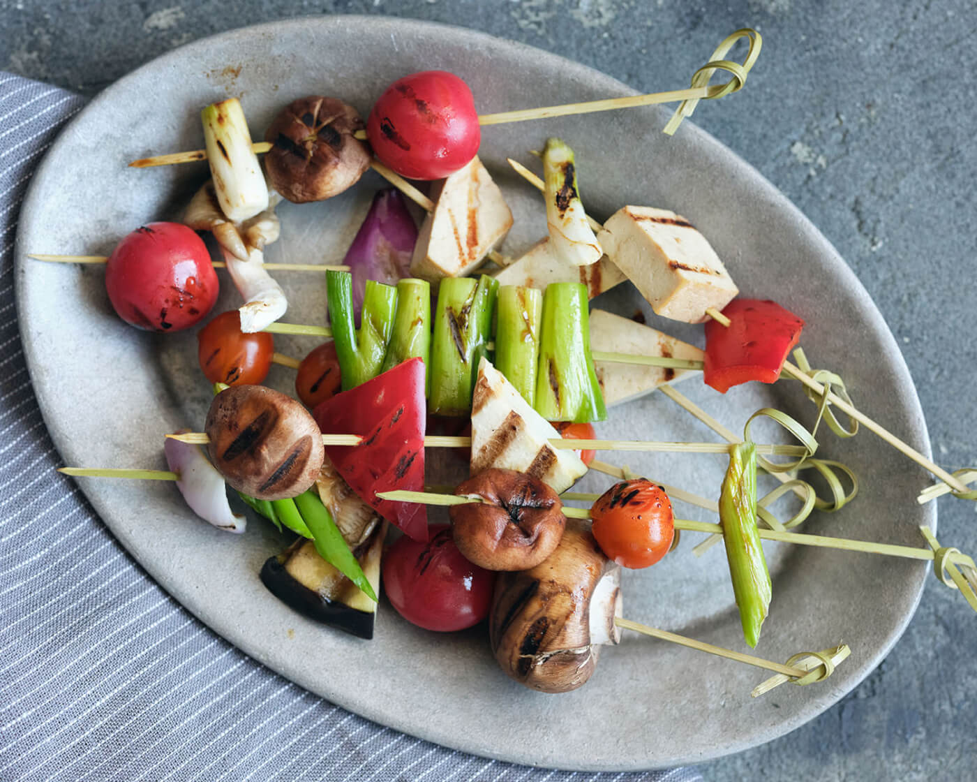 grilled vegetable and tofu skewers