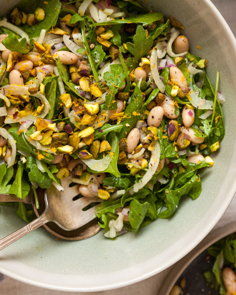 Marinated Cannellini Beans, Fennel, Pistachios and Arugula Salad