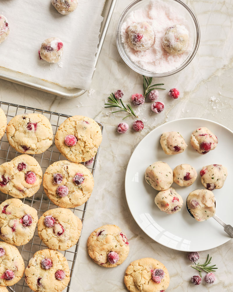 sugar cookies with cranberries and rosemary