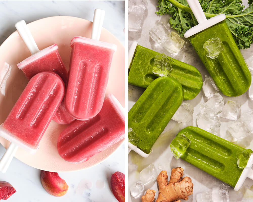 plum and port popsicles and kale and ginger popsicles