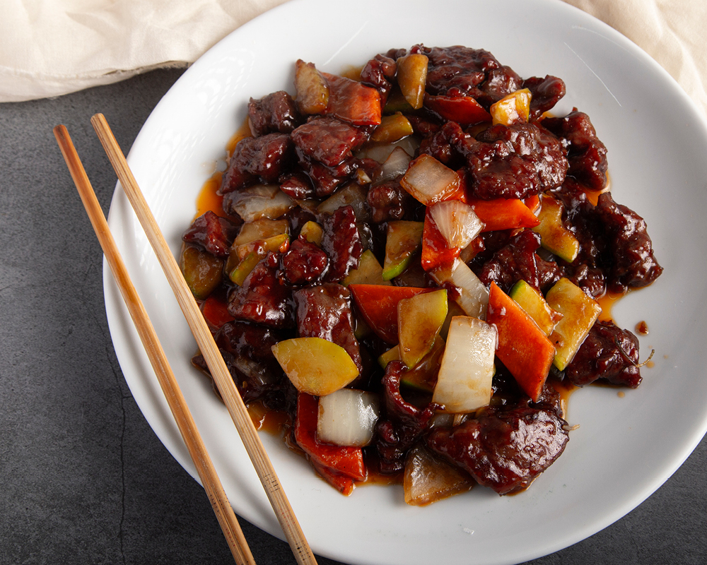 Beef plate with chopsticks