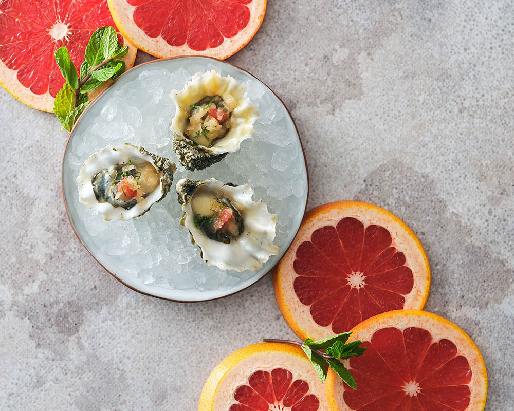 oysters and grapefruit granita