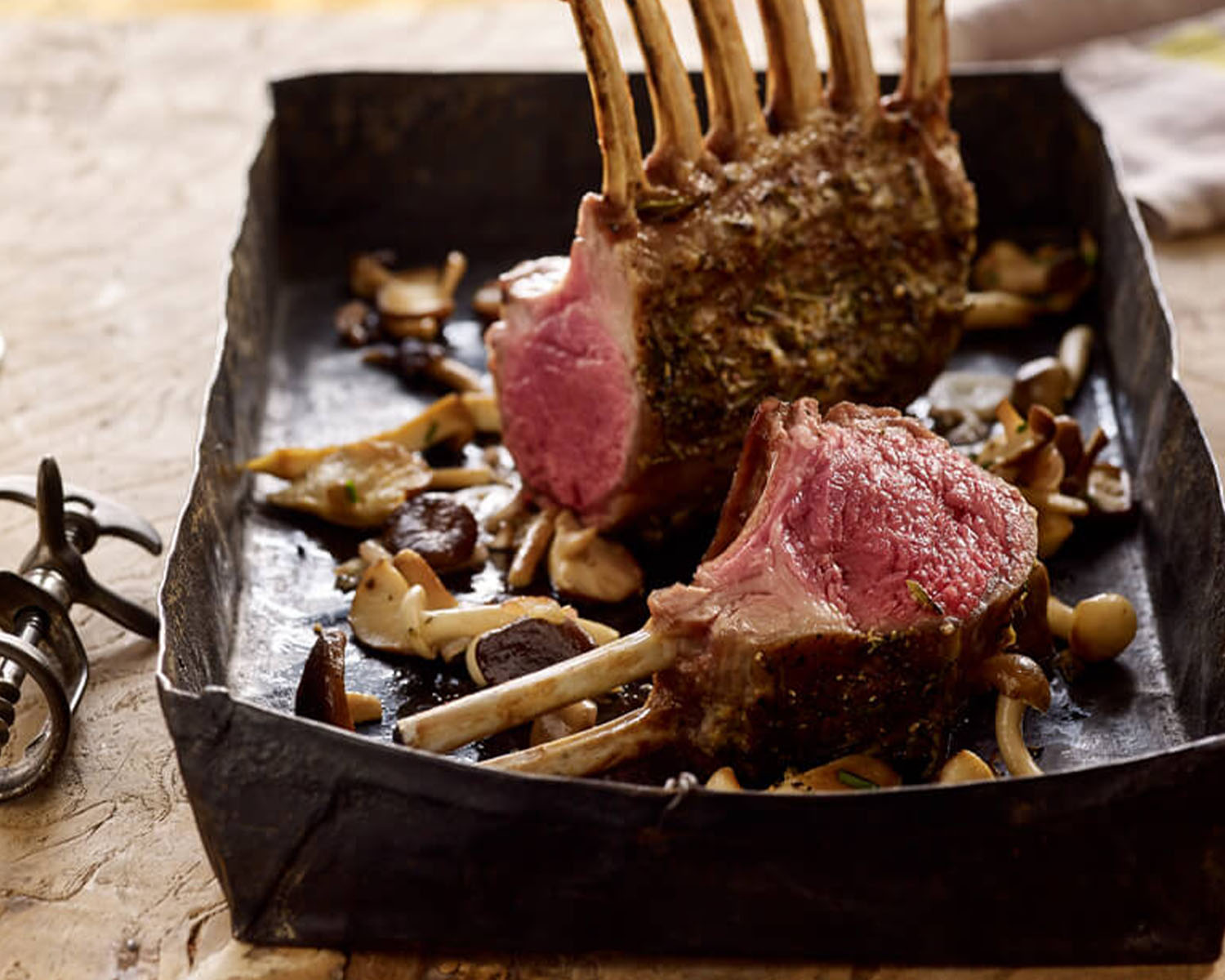 rack of lamb in a metal pan