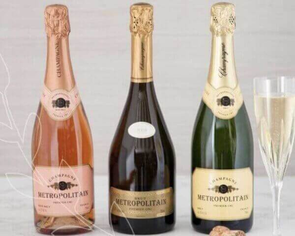 Three bottle of Metropolitain champagne.