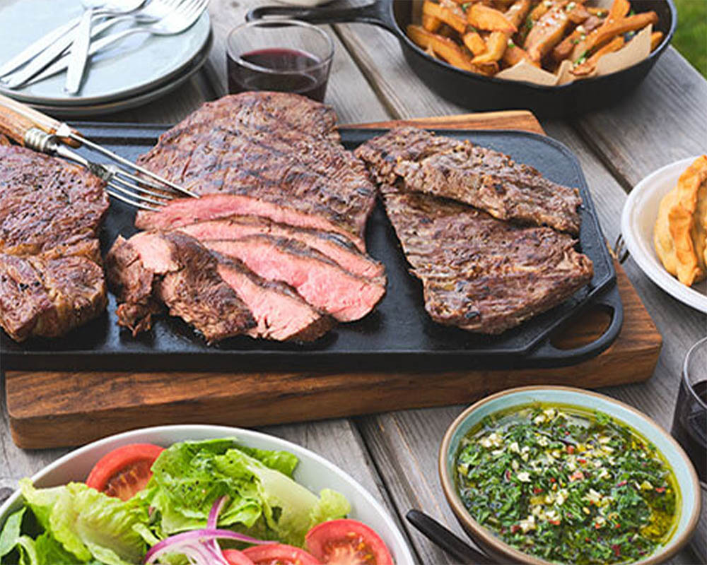 grilled steak and sides