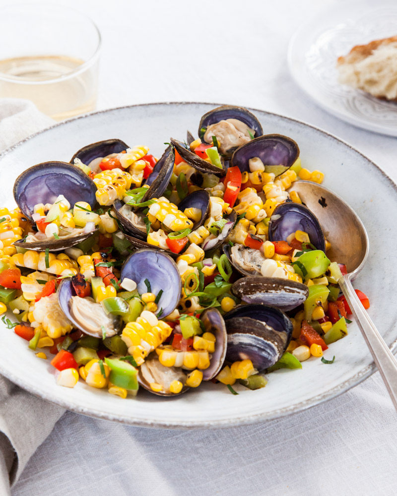 Grilled Clams with Corn Relish