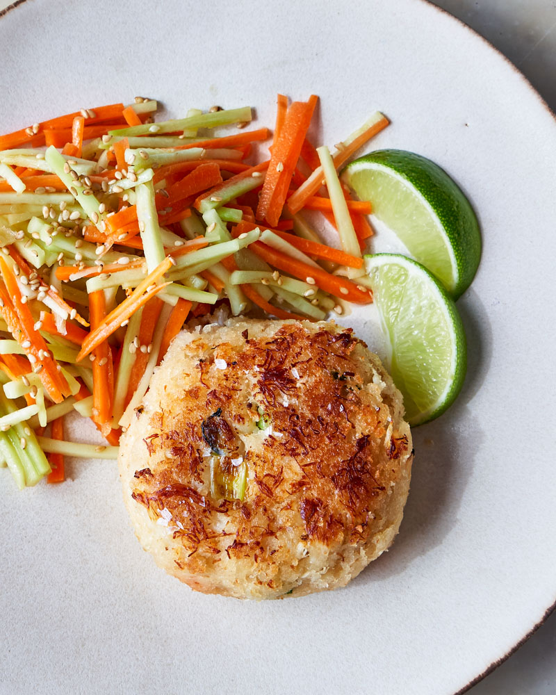 4-Ingredient Crab Cakes with Sesame Ginger Slaw