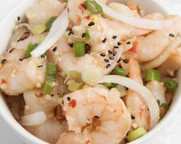 Bowl of prawn and garlic poke.