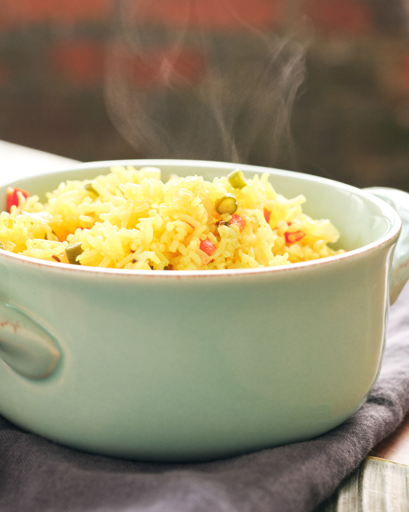 Spiced Indian-Style Vegetable Pulao (Long-Grain Rice) with Vegetables