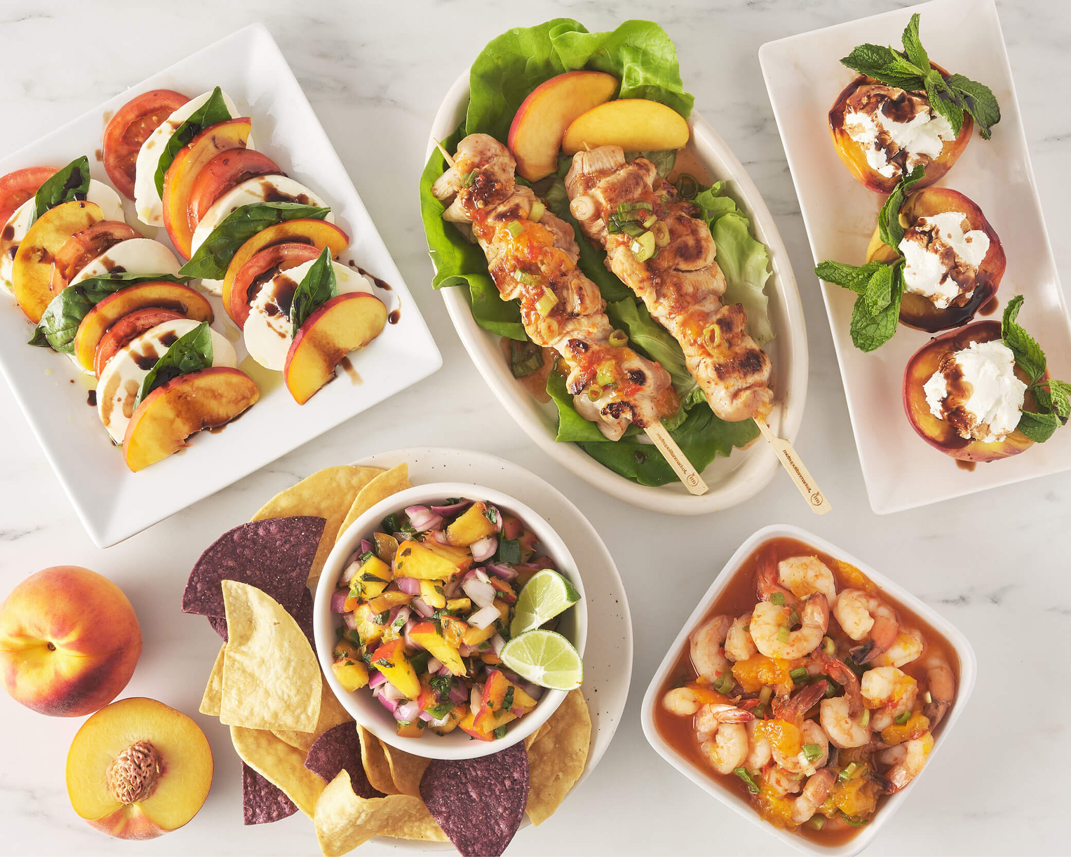 an assortment of peach dishes