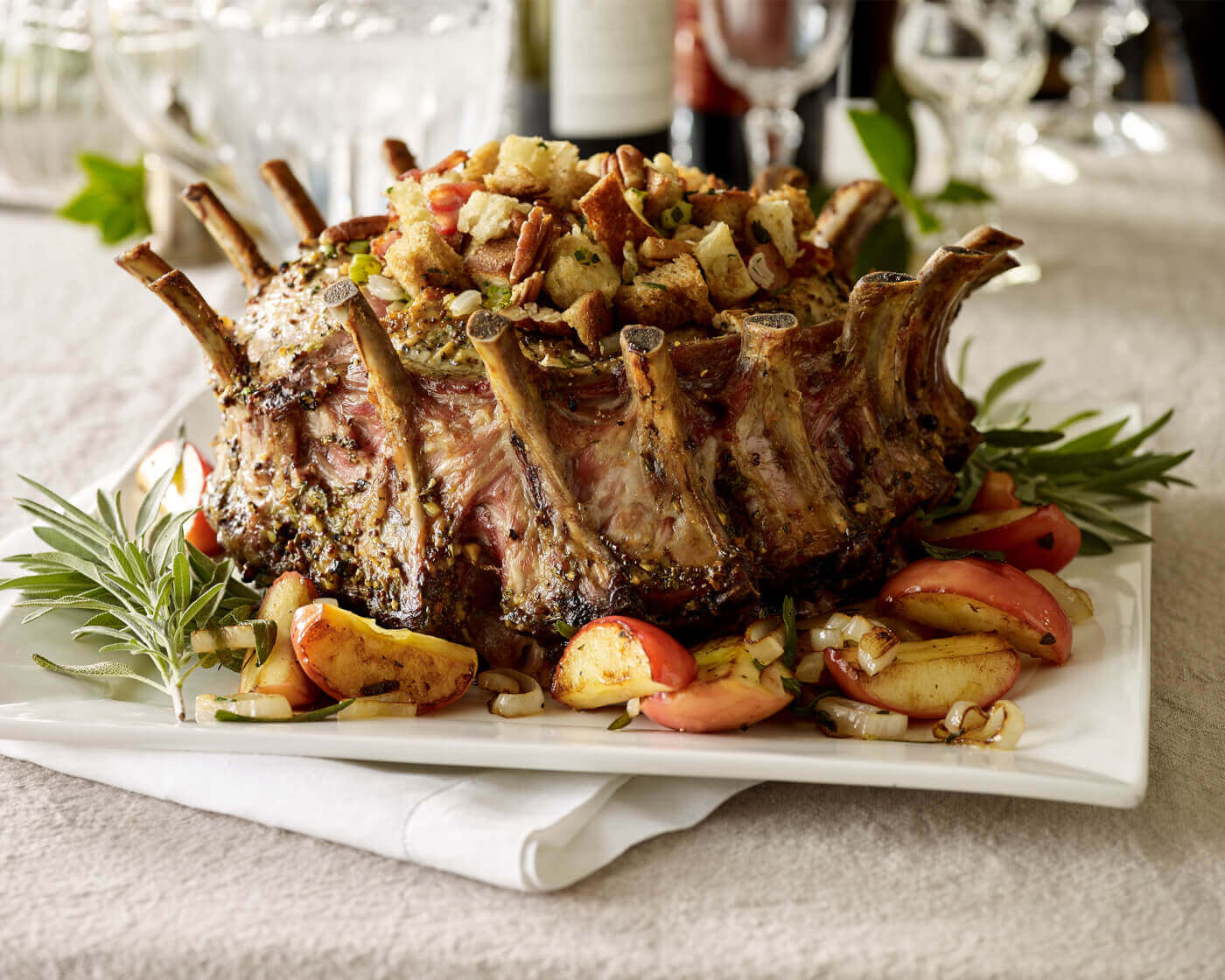 Pork Crown Roast with potatoes and sage