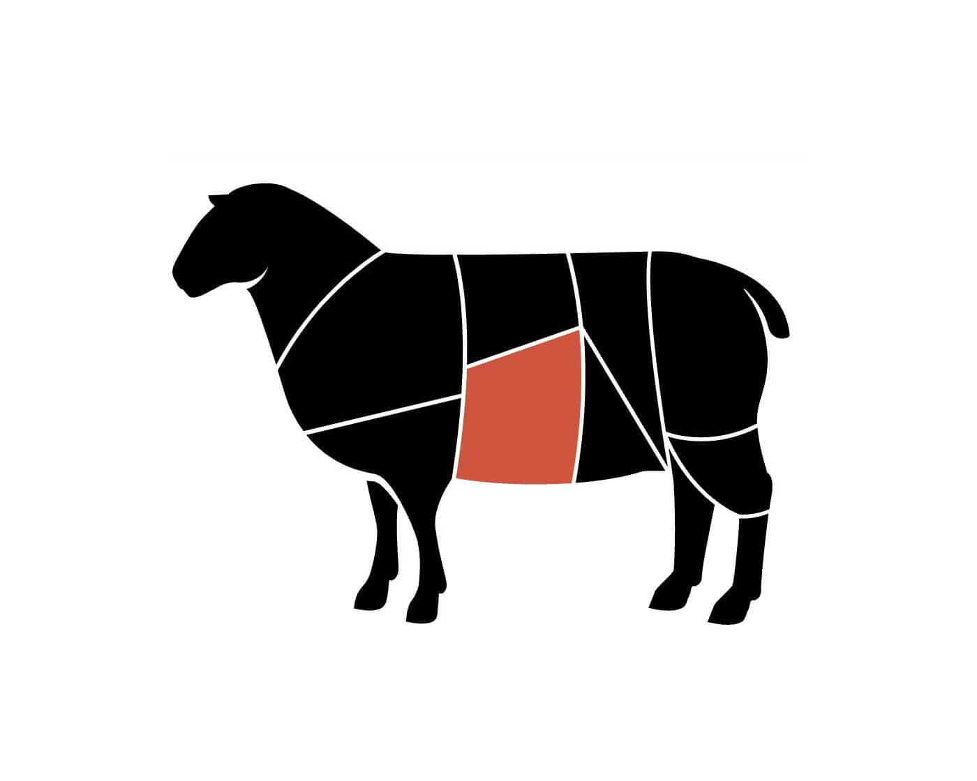 Drawing of a lamb with the breast section highlighted.