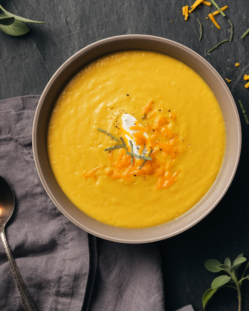 Butternut Squash, Apple, and Cheddar Soup