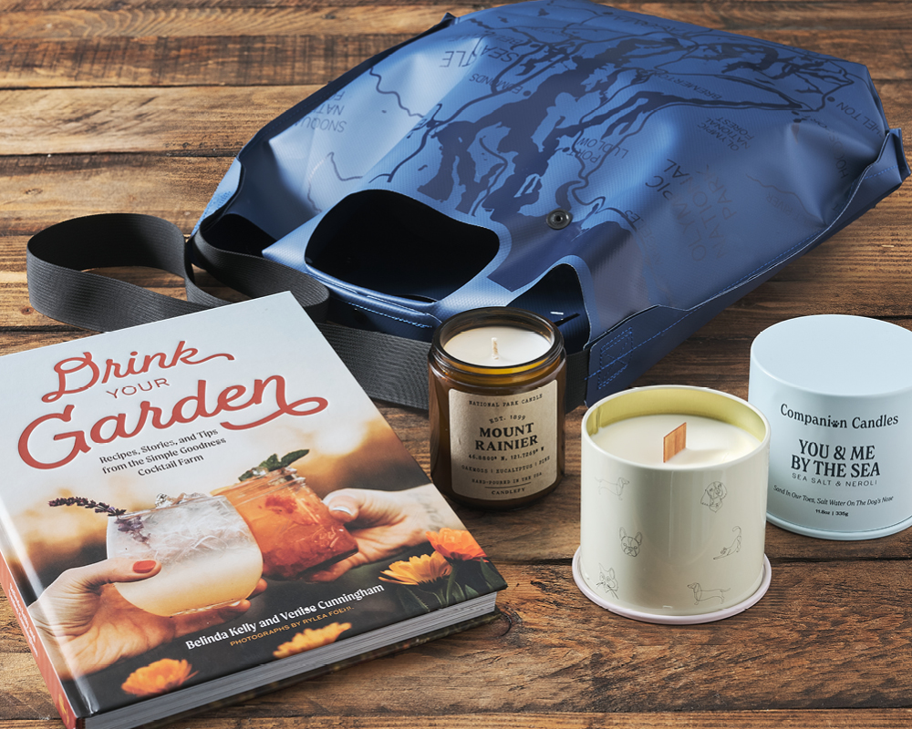 Bag, book, and candle assortment