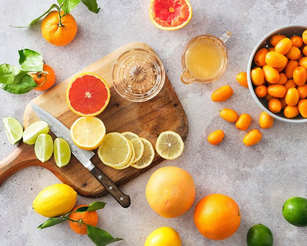 Variety of citrus fruit on a countertop