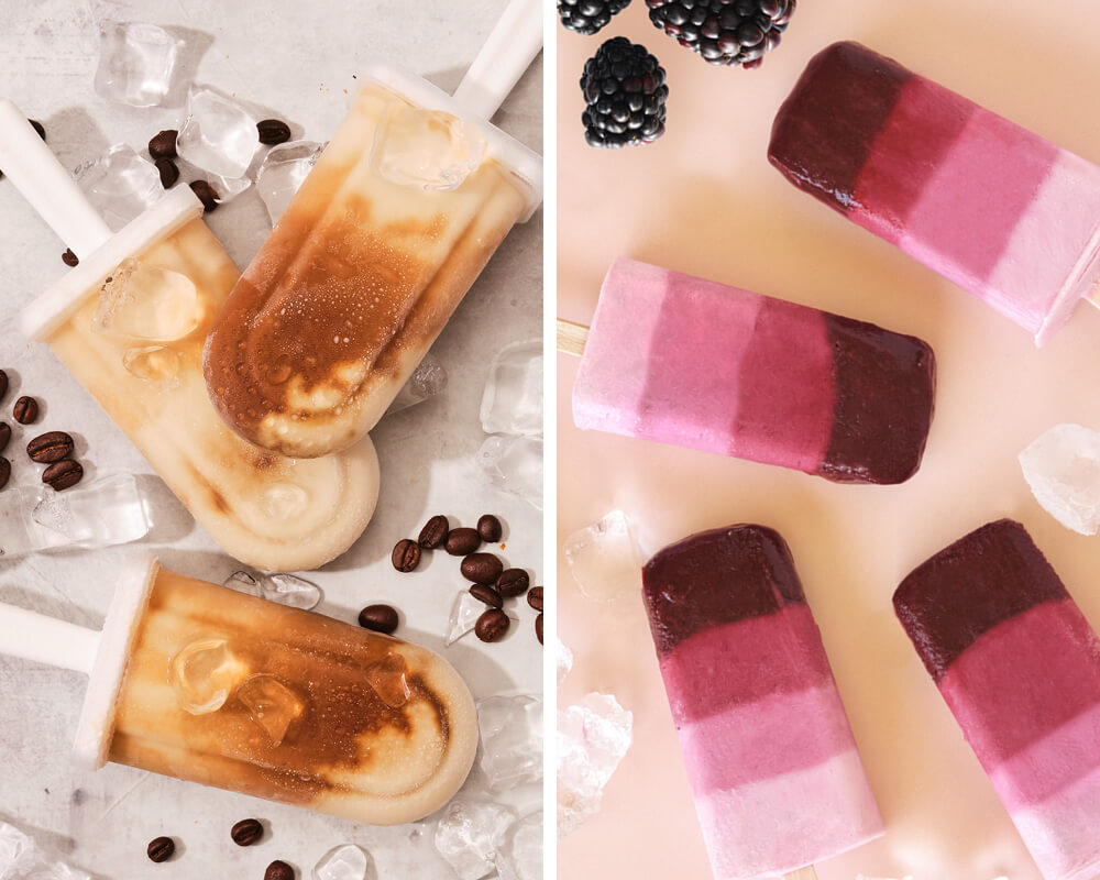 dalgona coffee popsicles and ombre berry popsicles