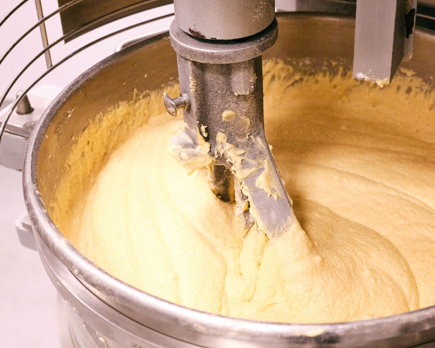 batter churning in a kitchen aid mixer