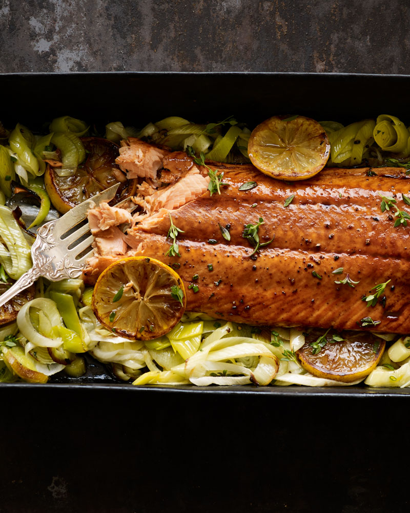 Pan-Roasted Salmon with Lemons and Leeks