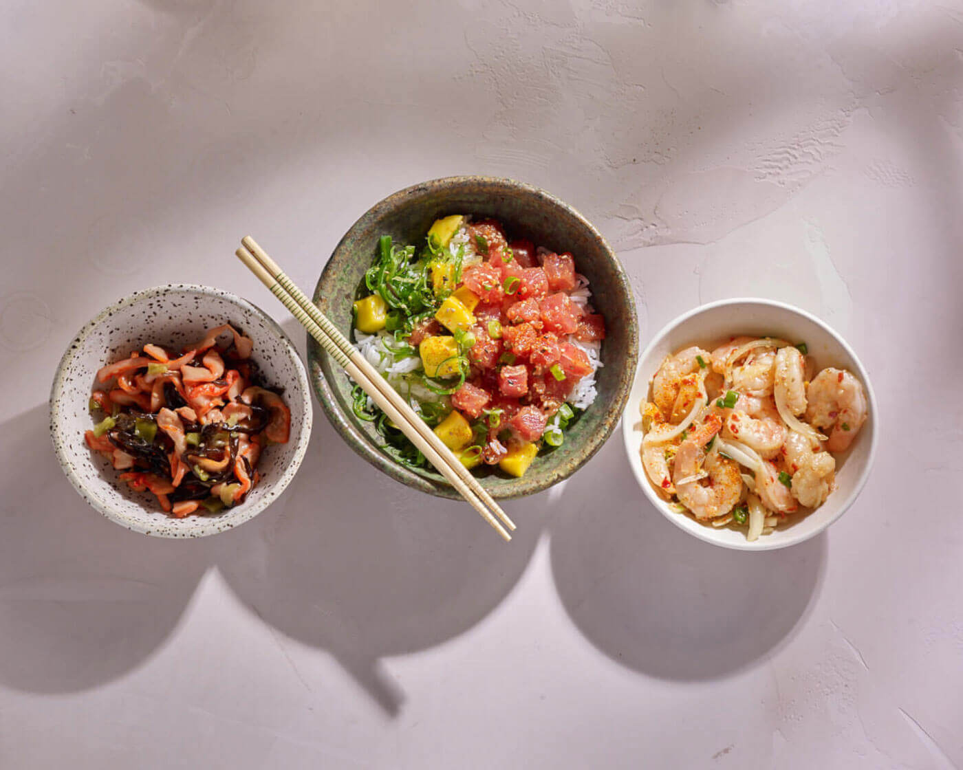 Three bowls of Poke