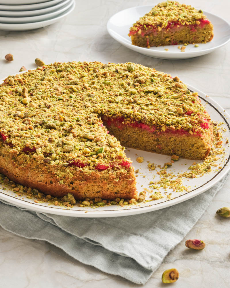 Pistachio Cake with Rhubarb