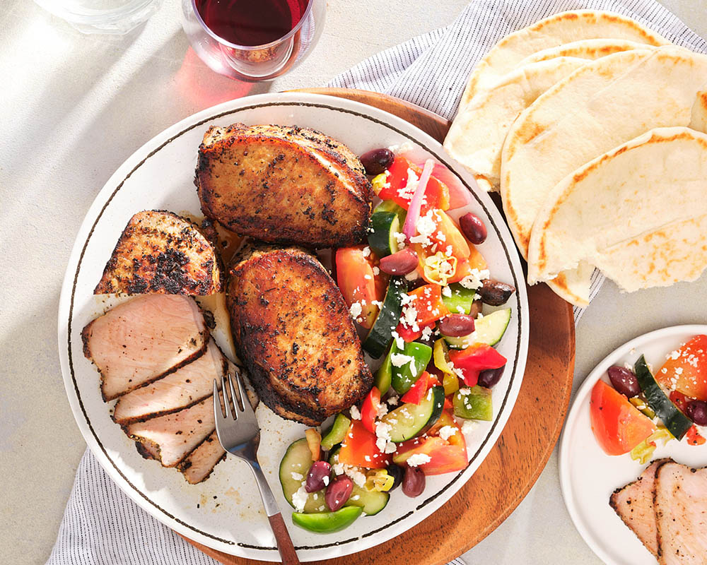 pork chops greek salad pita bread summertime meals