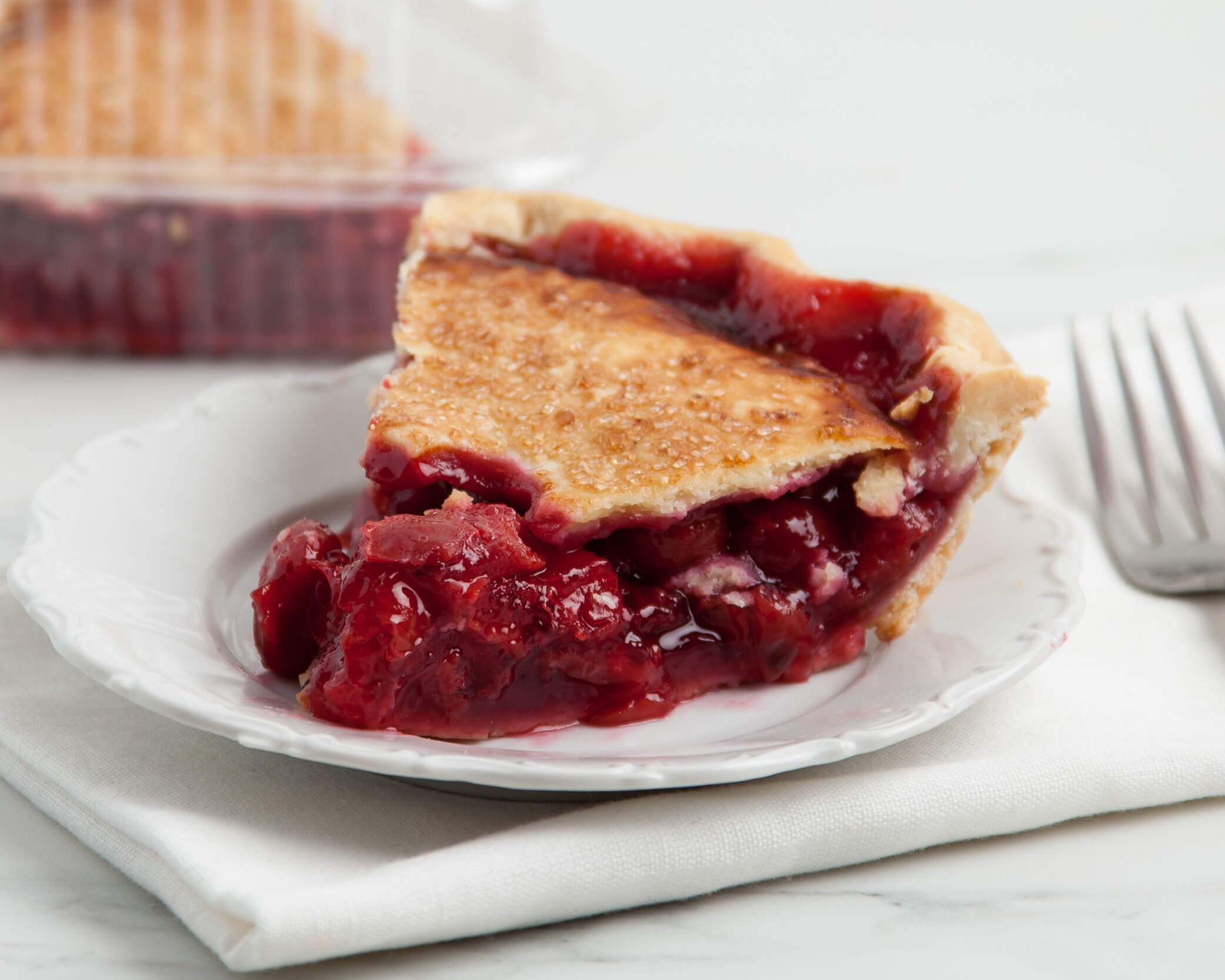 cherry pie on a white plate