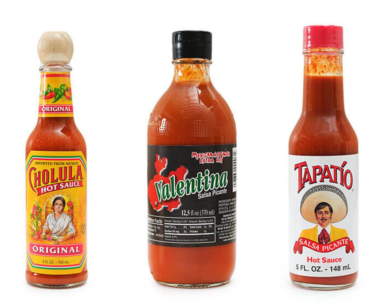 cholula and valentina and tapatio hot sauces