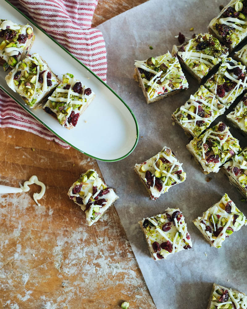 Cranberry White Chocolate Pistachio Bars