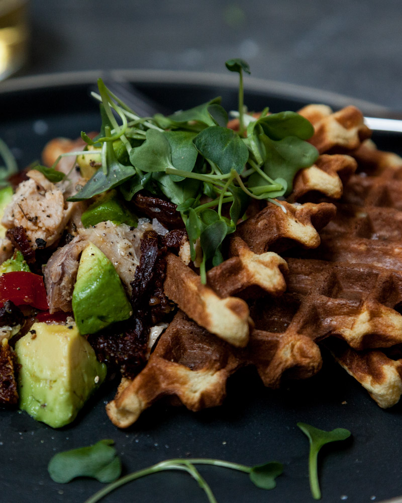 Savory Chickpea Waffles with Turkey BLTA Salad