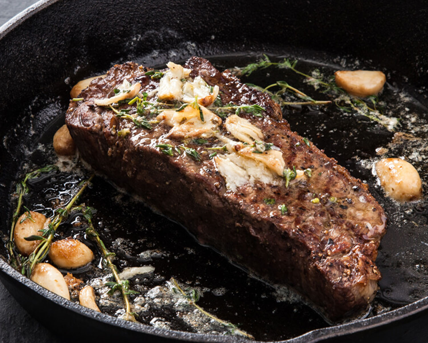 Steak in a cast iron pan