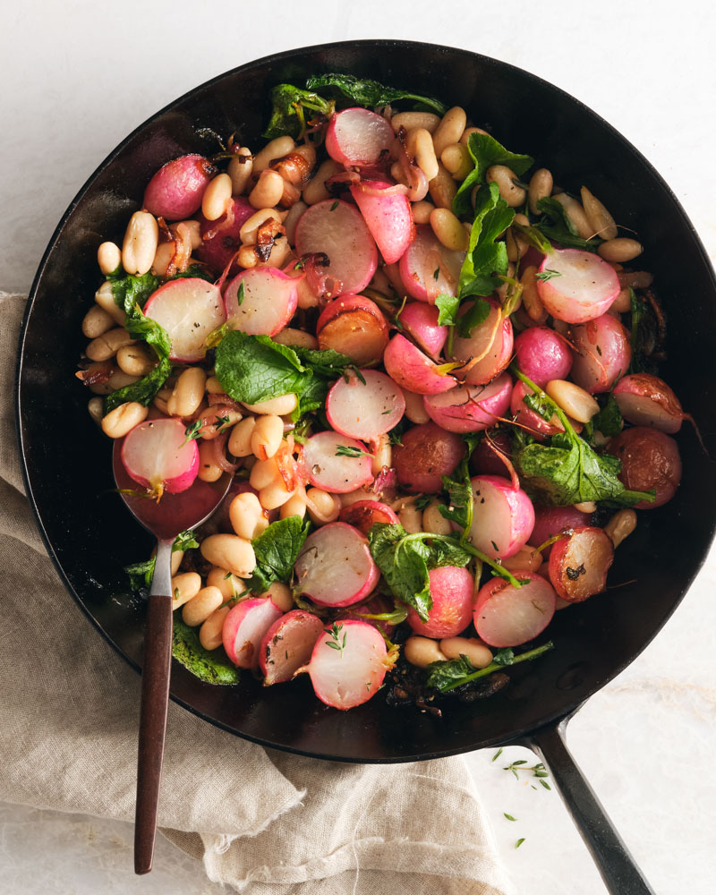 Butter-Roasted Radishes with White Beans and Thyme