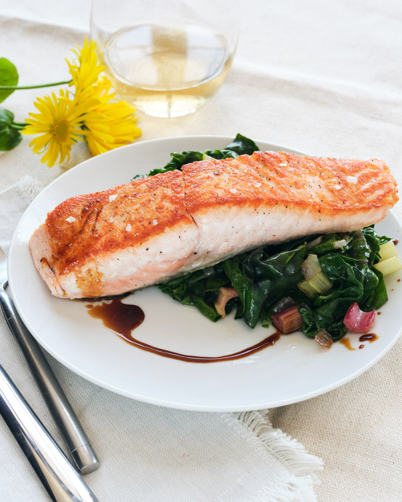 Pan-Fried Salmon with Swiss Chard