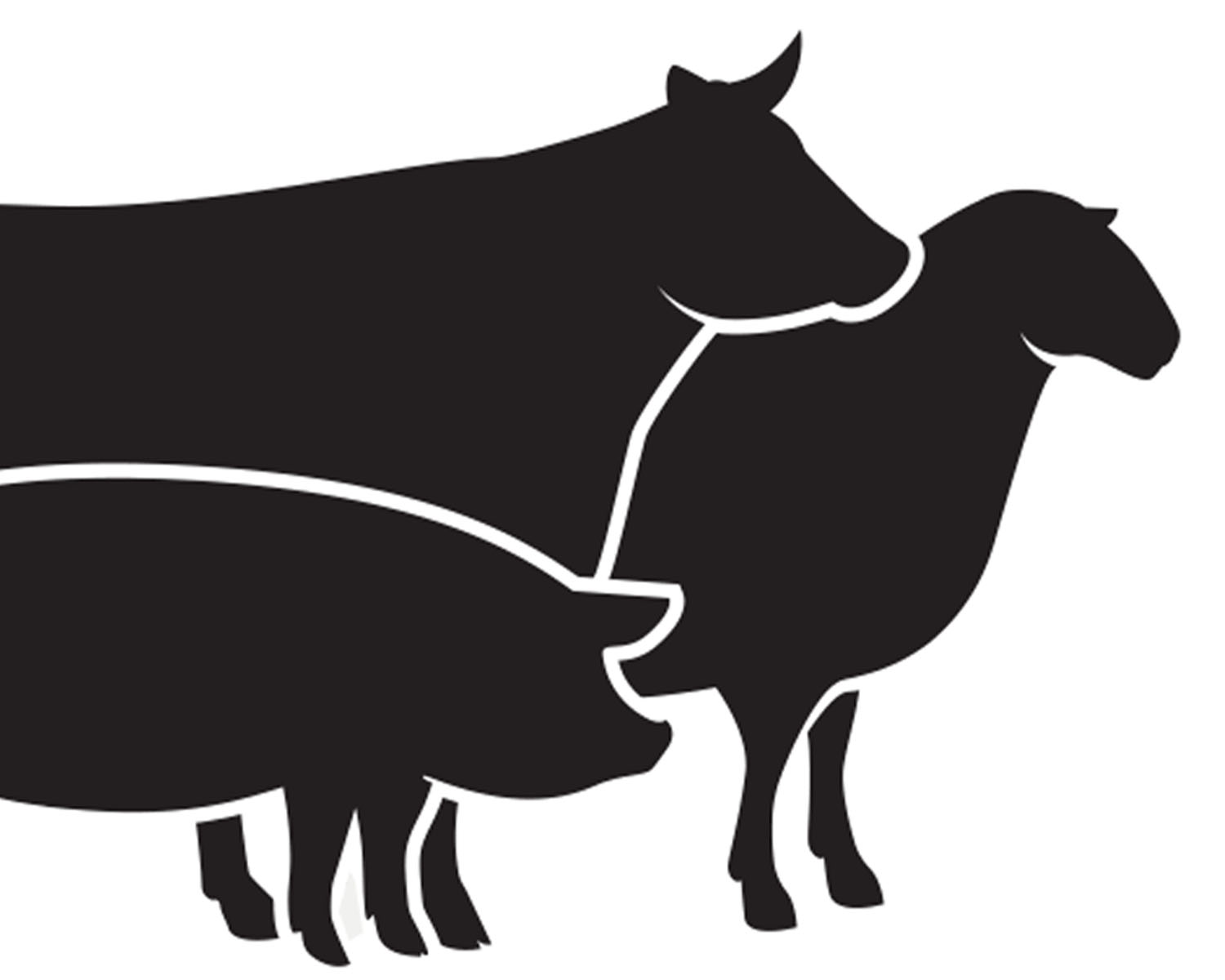 partial silhouettes of a pig, cow and lamb