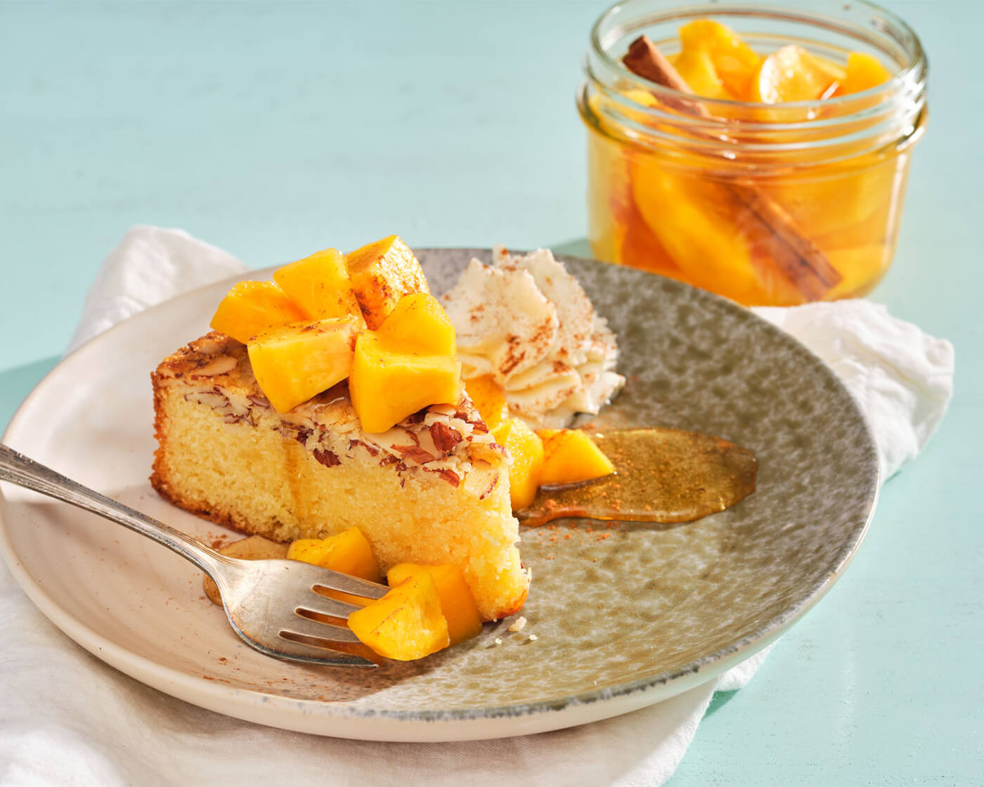 canned peaches with almond cake
