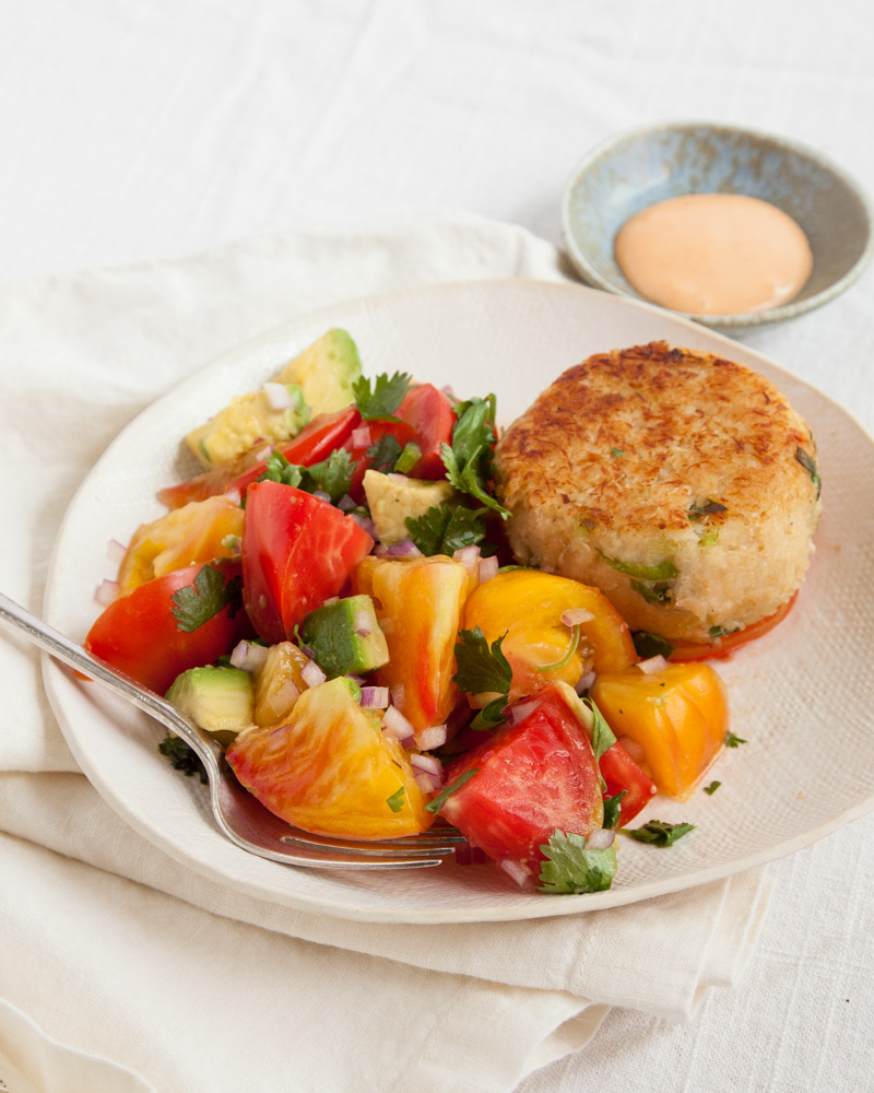 Heirloom Tomato Salad with Crab Cakes