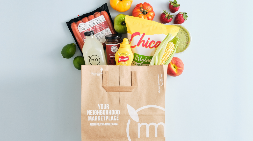 Grocery Bag with items coming out the top