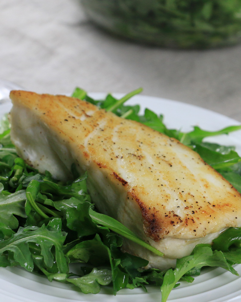 Pan-Roasted Halibut with Arugula Salad