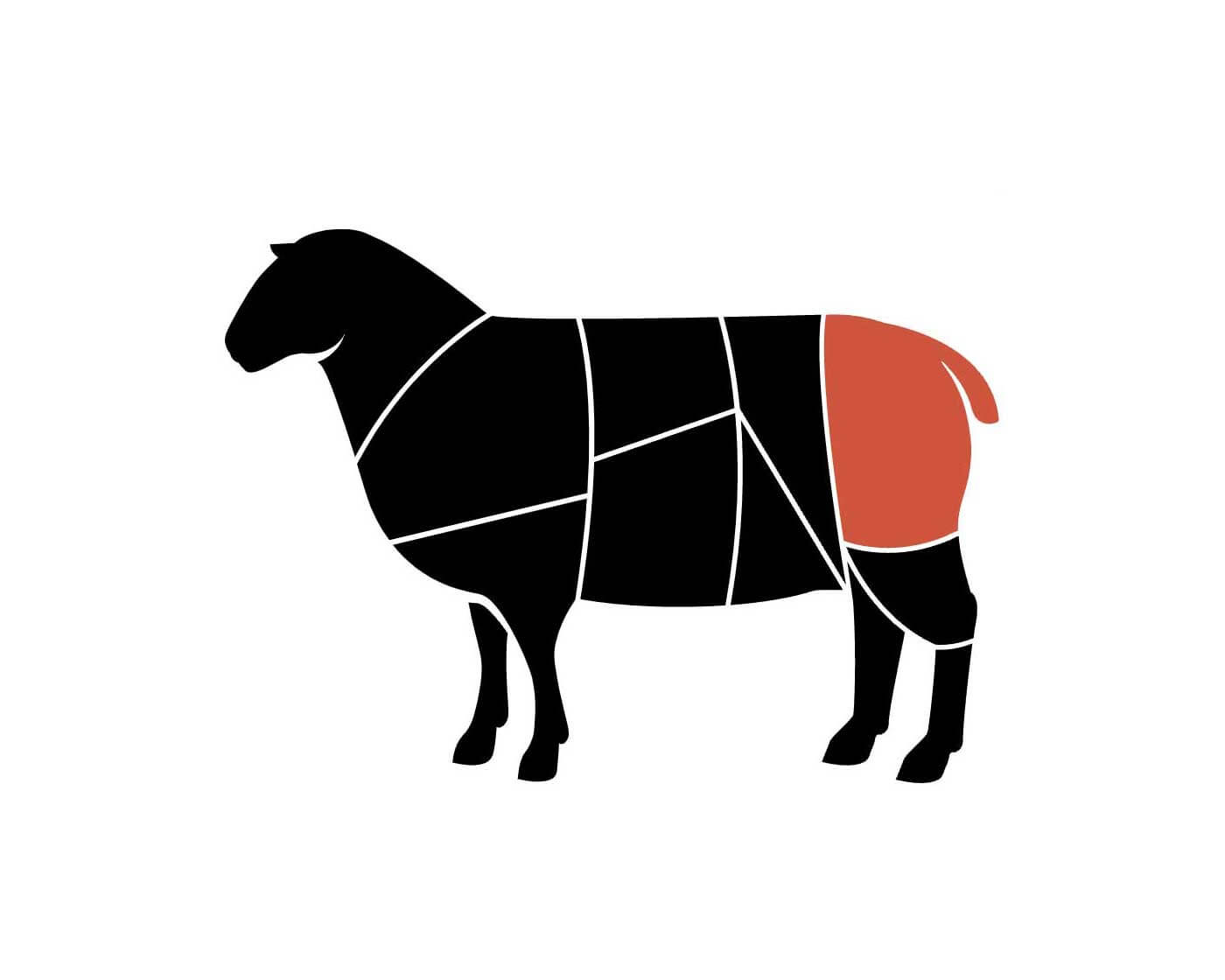 Drawing of a lamb with the leg section highlighted.