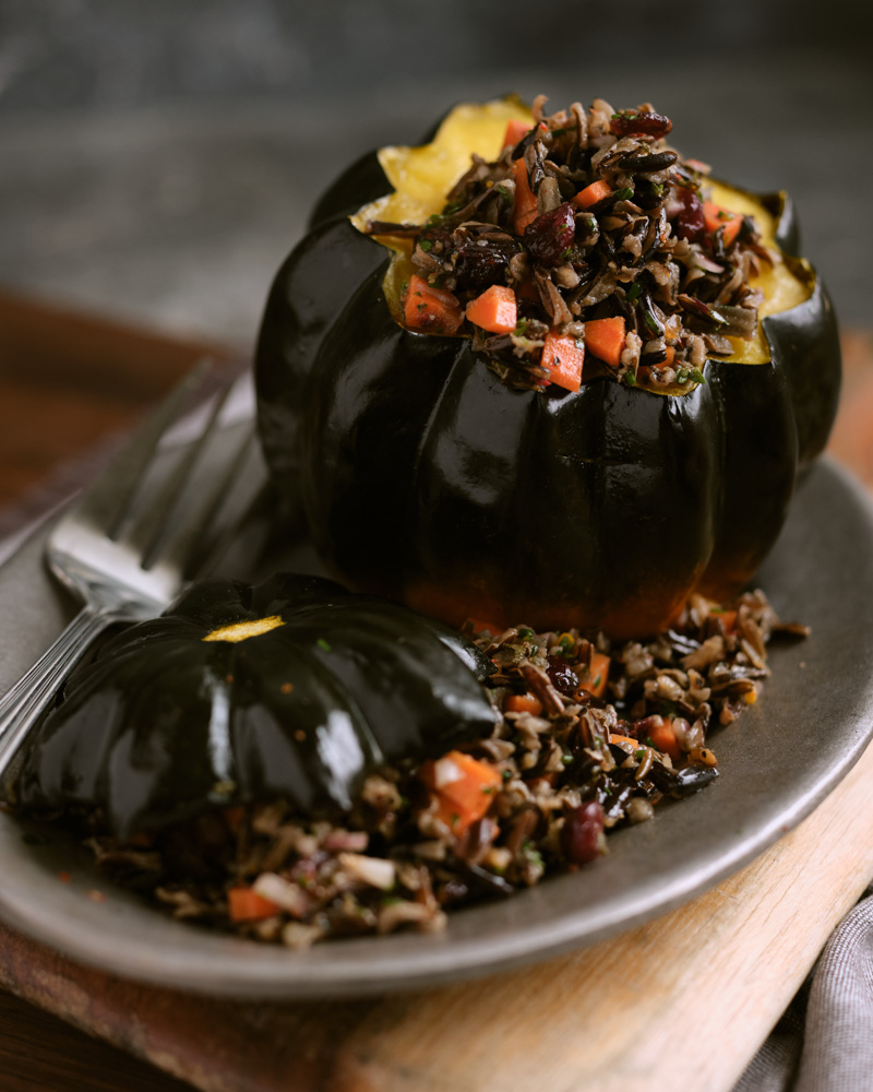 Roasted Squash Stuffed with Wild Rice Salad