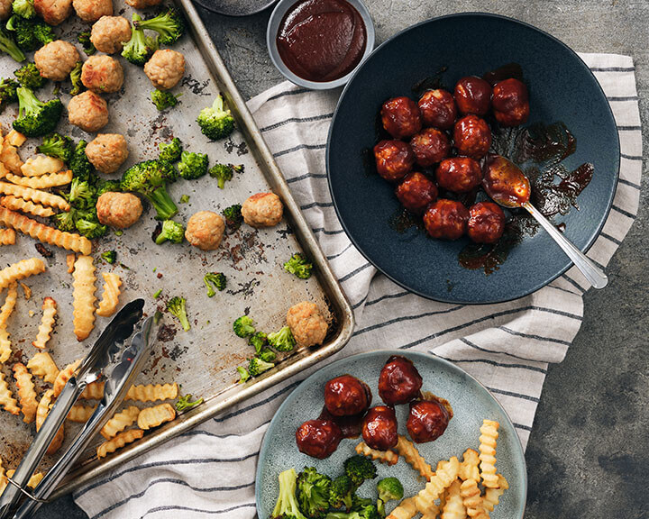 30 Minute Meal Recipes, Meatballs, Broccoli, and Fries from Metropolitan Market