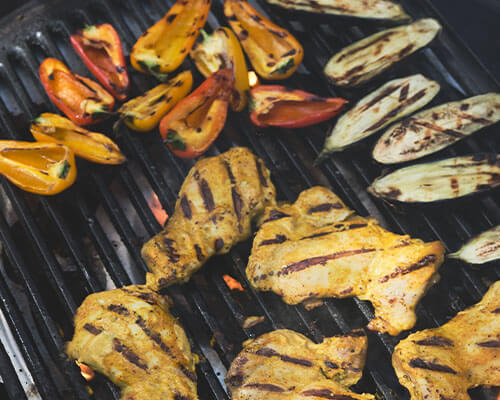 grilled meats and veggies