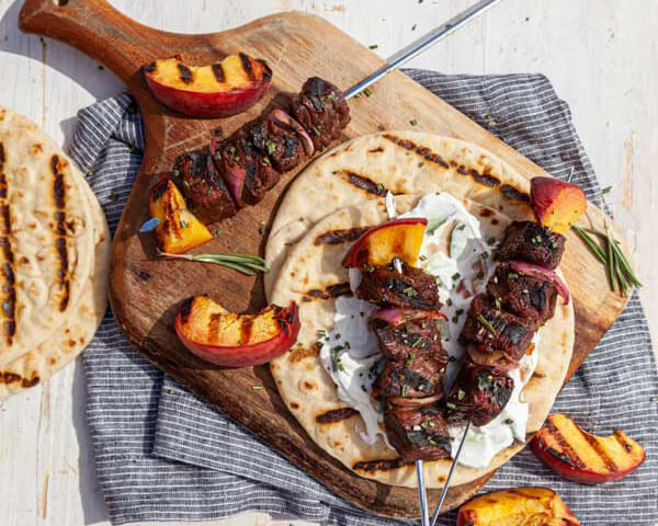 lamb kabobs with grilled peaches