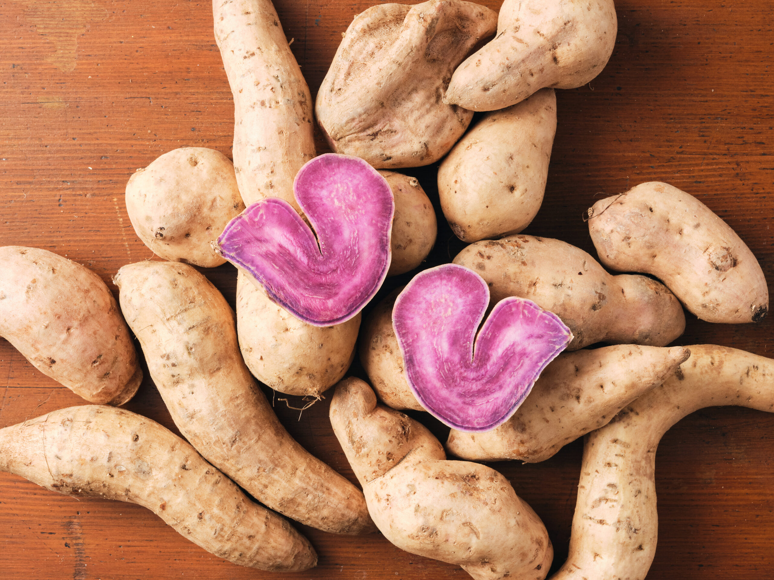 okinawan sweet potatoes sliced length wise