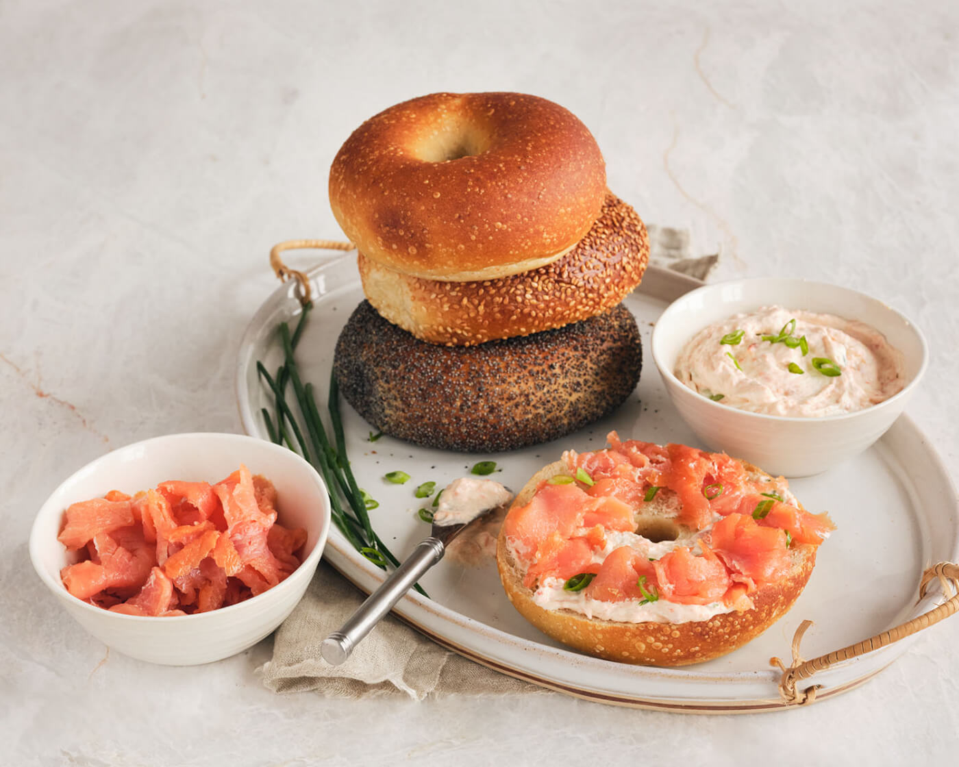 bagels, salmon and cream cheese